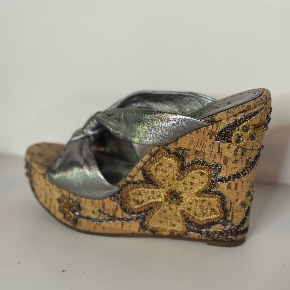 Richard Tyler - silver with beaded wedge heel